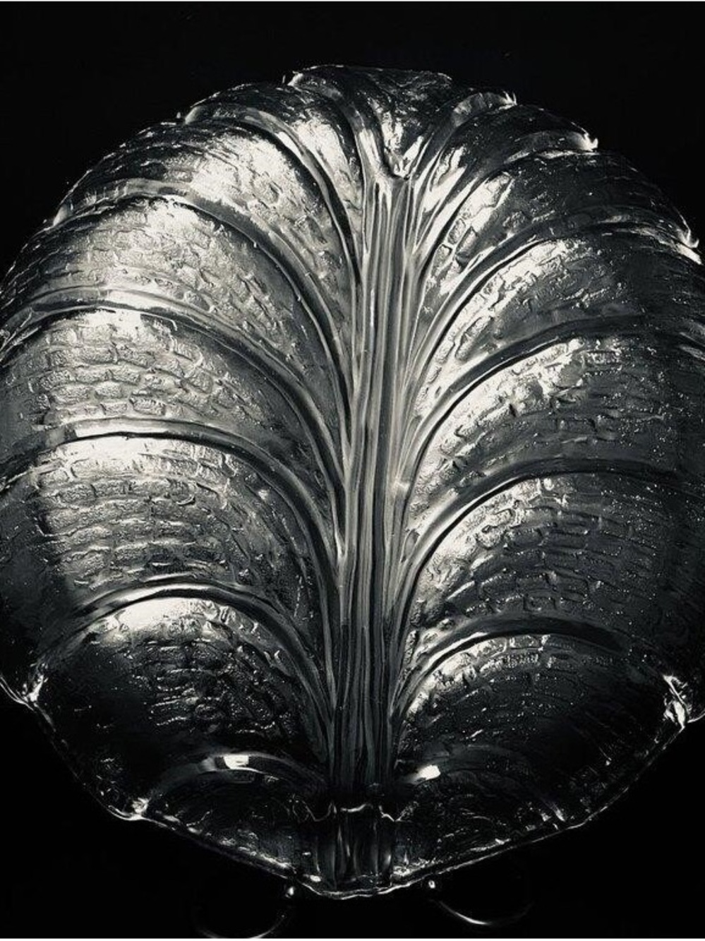 Orrefors Eden Crystal Leaf Platter by Lars Hellsten, 13x12 in, Swedish Design